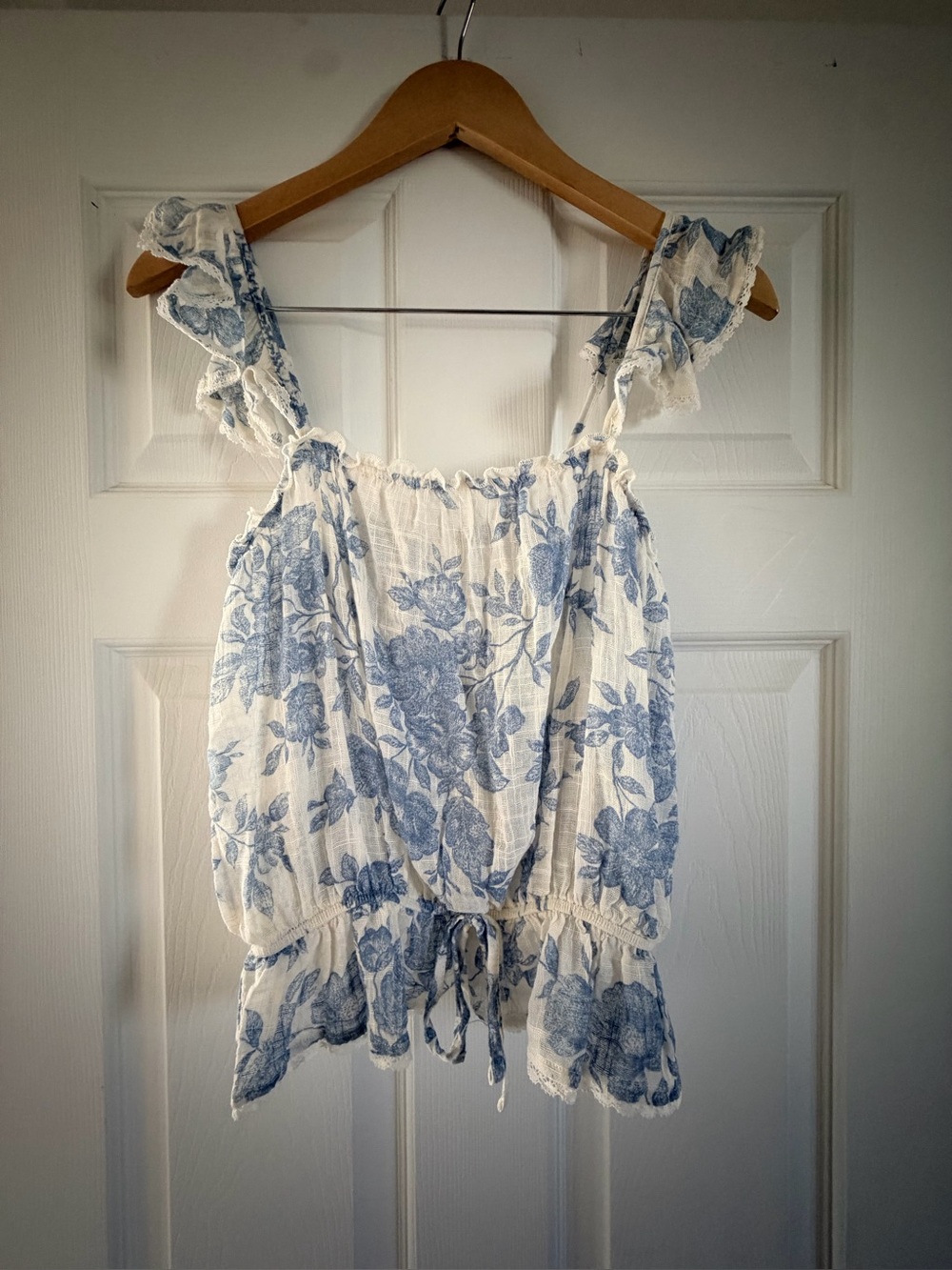 Mahina Blouse Small - blue and white